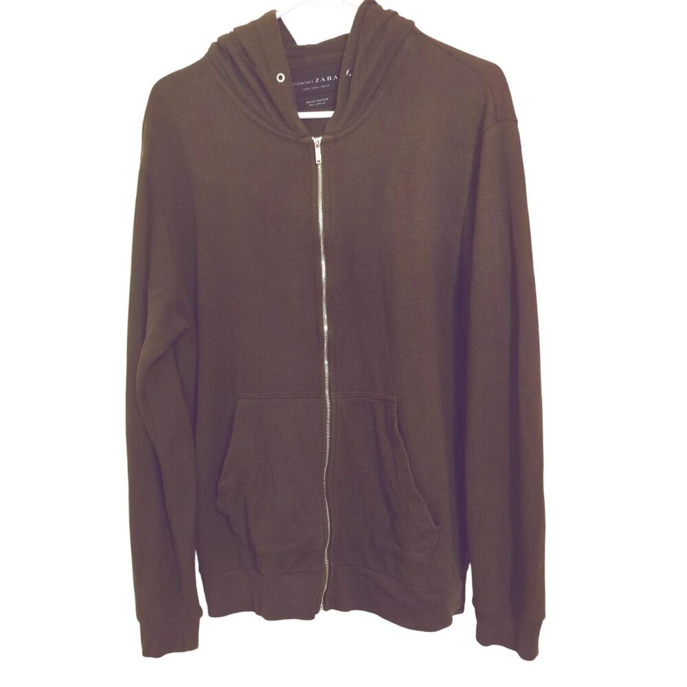 Zara Essentials Daily Outfit Full Zip Hooded Jacket Olive Green Size XL